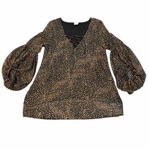 By Together Anthropologie Sheer Balloon Sleeve Lace-Up Blouse Small